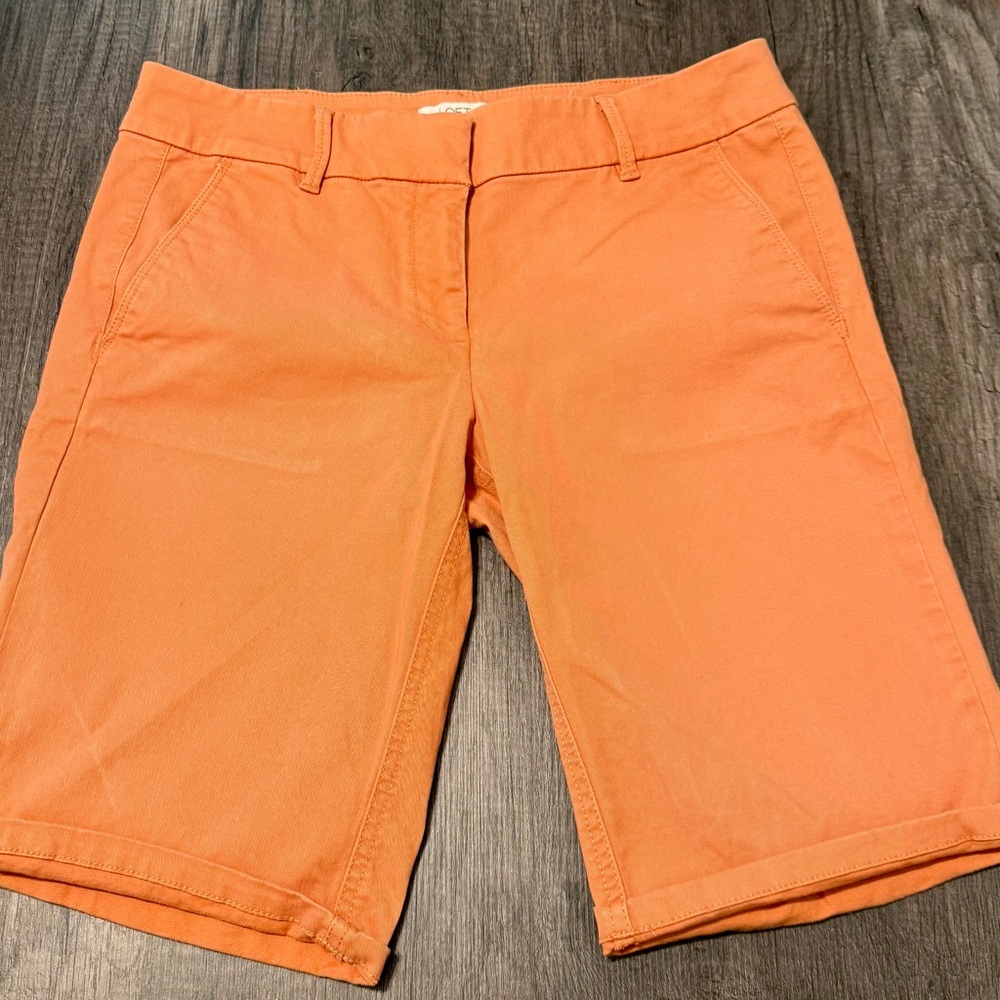 LOFT Orange Bermuda Shorts Vibrant Cotton Blend